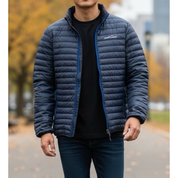 *Flawed Eddie Bauer Down Puffer Jacket Full Zip Navy Blue Men's Size Small EB650 - Picture 9 of 10